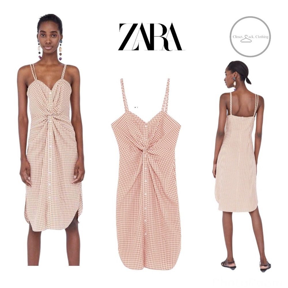 Zara Gingham Front Knot Midi Dress Size Large